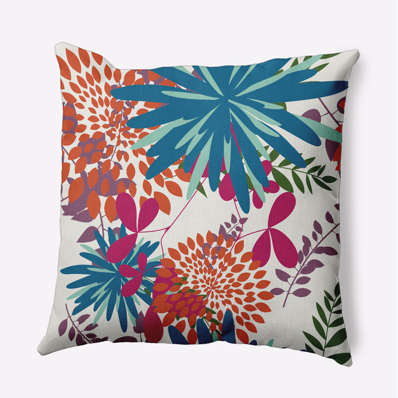 Coussin décoratif floral intérieur / extérieur en polyester, H 18 po x l 18 po, Carré