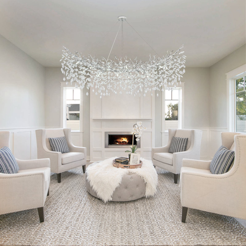 Tree Branch Crystal Chandelier Lighting, 18, Silver/White, 15.7" H x 63" W x 15.7" D