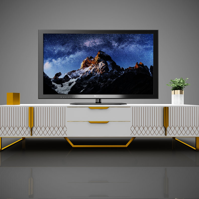 White Modern Tv Stand With Spacious Storage For Your Electronics - Carve Design, Metal Legs, Living Room & Bedroom Entertainment Center White, Style, Generous