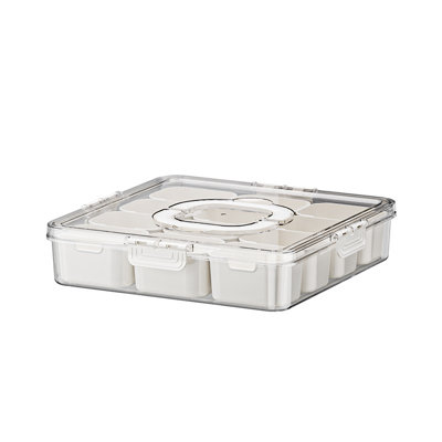 Compartment Food Storage Container, Transparent Airtight Plastic Bento Box with Handle, Reusable Fresh Keeping Box for Salad, Fruit, Snack and Seasoni