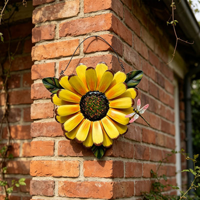 11.8 Inch Metal Sunflower Wall Decor, 3D Hand-Painted Iron Sunflower Wall Hanging for Farmhouse Indoor Outdoor Wall Art