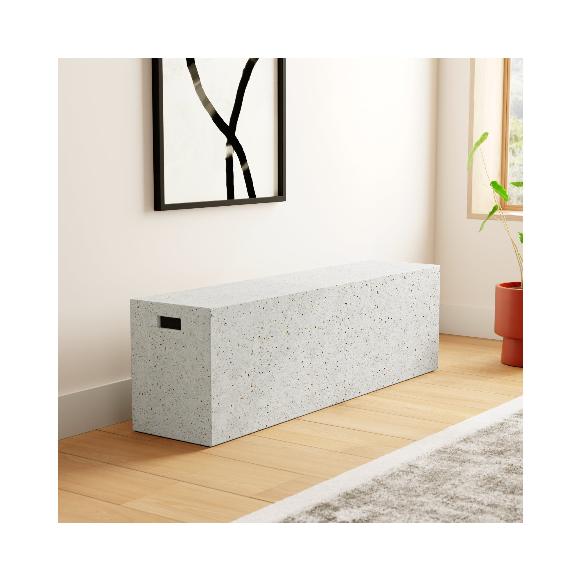 Kareen Bench, Ivory Terrazo, 18"H x 60" W x 14" D