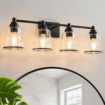 4-Light Bathroom Vanity Light Fixture With Clear Glass Shades, Modern Wall Sconce For Mirror Lighting, E26 Base Compatible (Bulbs Not Included)