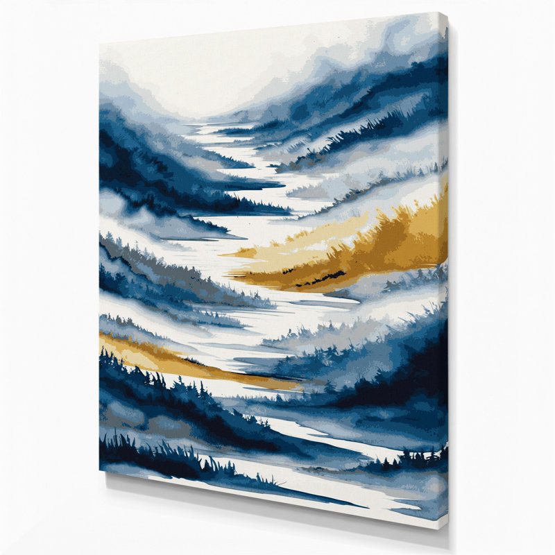 Aquarelle, paysage, toile grise, art mural, H 12 po x l 18 po