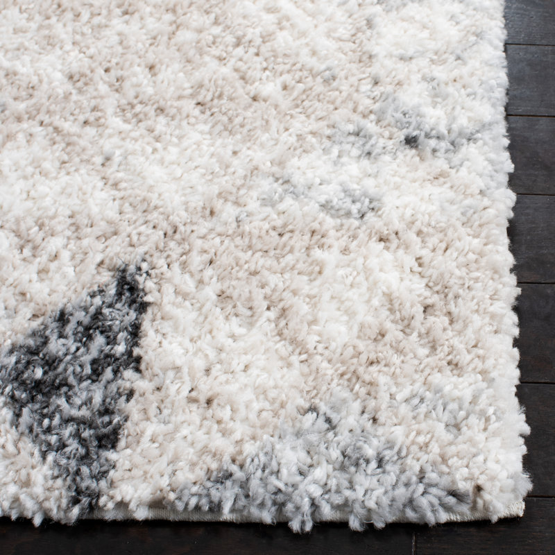Gray and Ivory Square Synthetic Shag Area Rug 6'7" x 6'7"