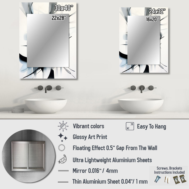 Abstrait neutre neutre - miroir géométrique unique, grand miroir mural noir, art imprimé en métal, 40 po x 30 po