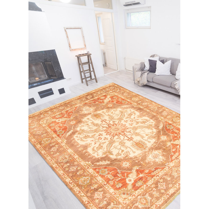 Orange/gris/Tapis décoratif Ivoire en laine noué à la main de style oriental Bayan