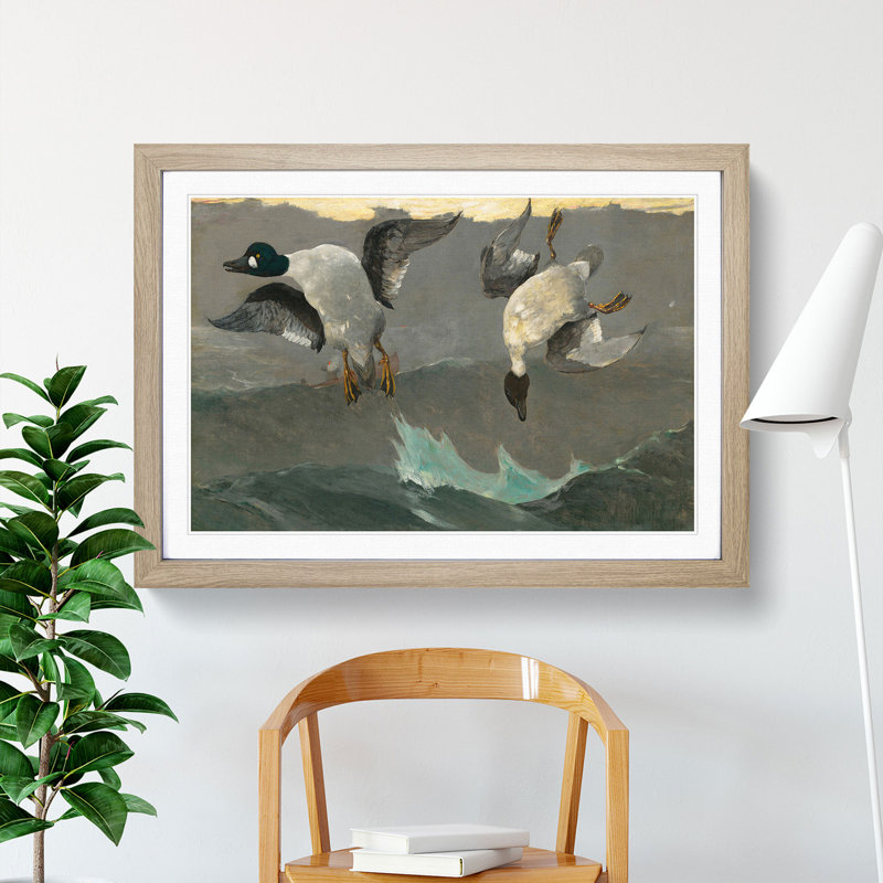 Ducks Right and Left by Winslow Homer - Picture Frame Painting, 48cm H x 65cm W x 2cm D, Oak Framed