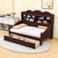 Lit de jour simple en bois avec tiroirs et tablettes de rangement-831883321