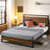 Cara Platform Bed Frame with Wood Slatted Headboard and USB Charge