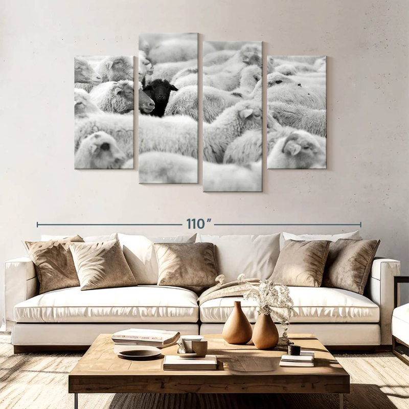 Distinct Black Sheep, 54" H x 84" W