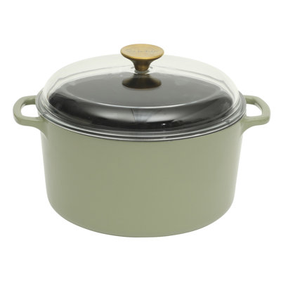 Sur La Table Enamel-Coated Cast Iron Dutch Oven Pot with Oven Safe Glass Lid, Oven-to-Table Cookware for Bread, Soups, Stews & Braising - Juniper Green