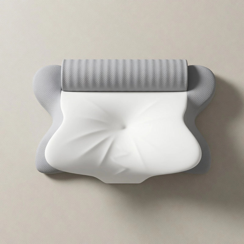 Oreiller cervical ergonomique en mousse à mémoire de forme, oreiller de soutien pour le cou avec housse amovible en soie et en coton, et coussin rond amovible
