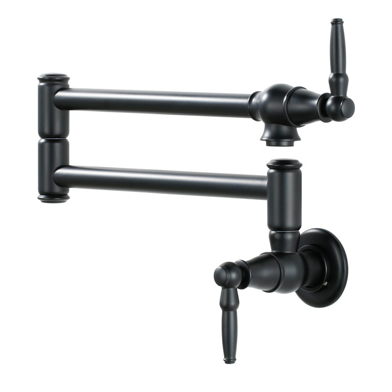 Wall Mounted Pot Filler 2-handles Kitchen Faucet With 360° Spout Swivel In Matte Black, Matte Black