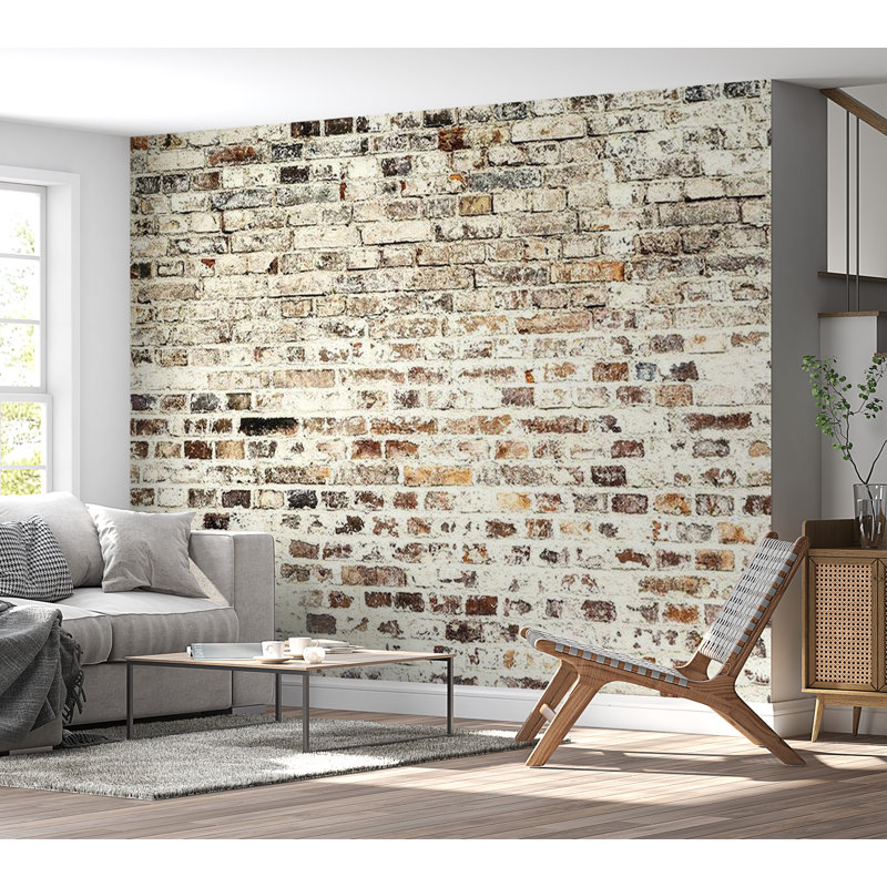 Dekesha Brick Wall Mural, 82" L x 118" W, Beige