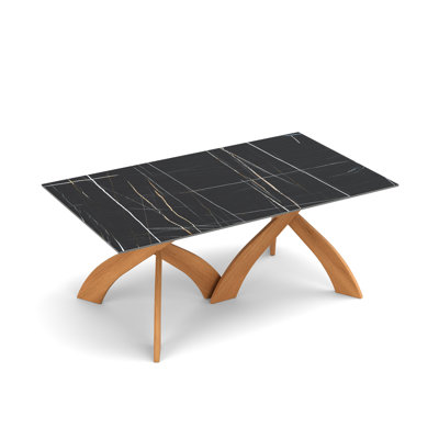 Entwine - Table rectangulaire en pierre Sahara Noir 42 po x 72 po - fini cerisier naturel