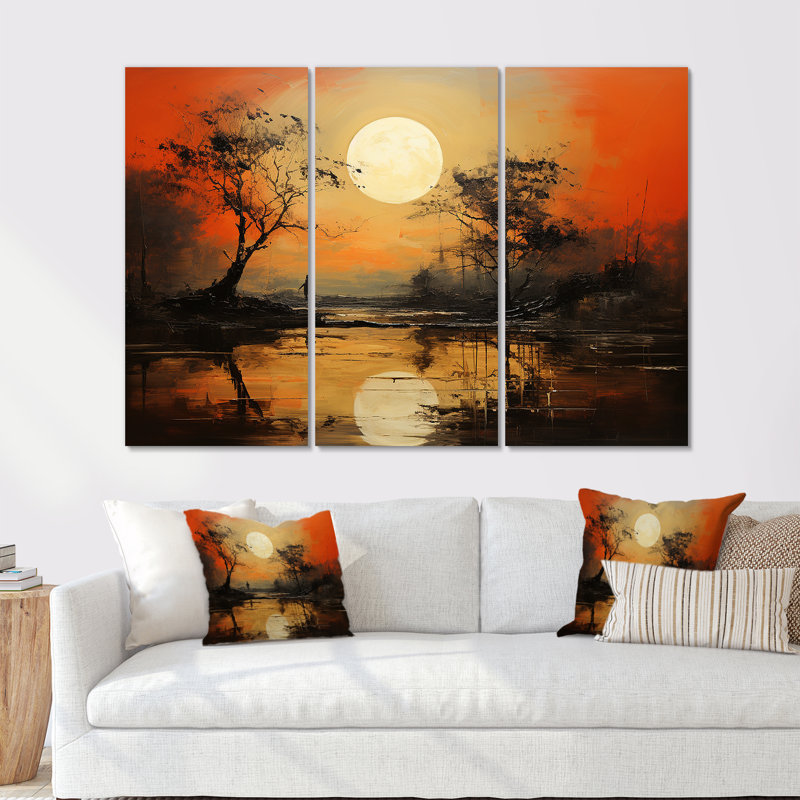 Moon on Tangerine Twilight Landscape I - Moon, art mural sur toile, Toile tendue, H 28 po x l 36 po x P 1 po
