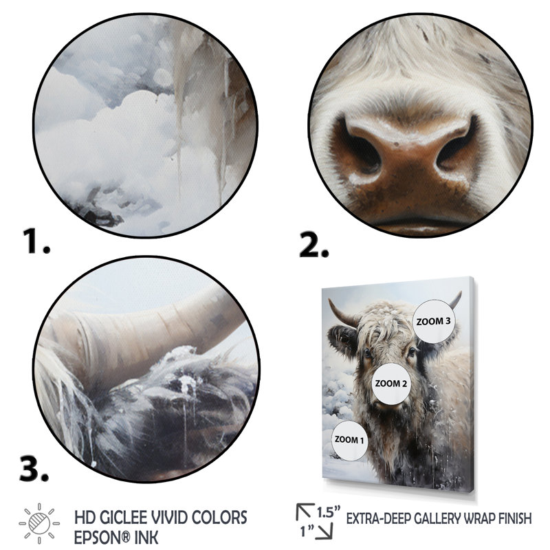 Portrait de yaks gris et blanc III, H 44 po x l 34 po x P 1,5 po