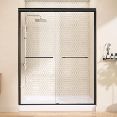 56" - 60'' W X 75'' H Double Sliding Shower Door Semi-frameless Bypass Door Alcove Aluminum Door with Clear Tempered Glass