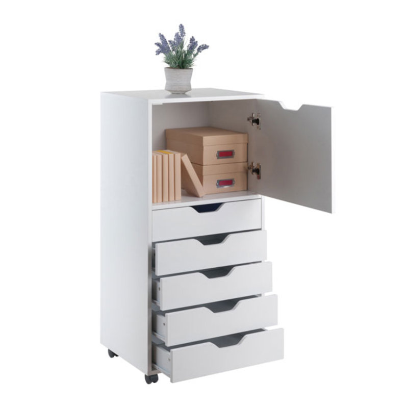 Barakha White Accent Cabinet with 1 Cabinet and 5 Drawers 41.49'' H X 19.21'' W X 15.98'' D, White
