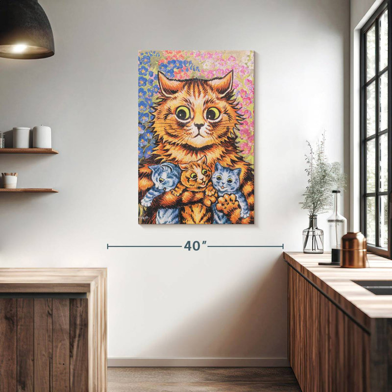 Brampt, un chat avec ses chatons, H 39 po x l 26 po