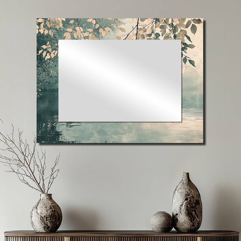 Riverbank Leaves Simplicity Scenery II - Art mural miroir floral - imprimé sur métal, 24 po x 32 po