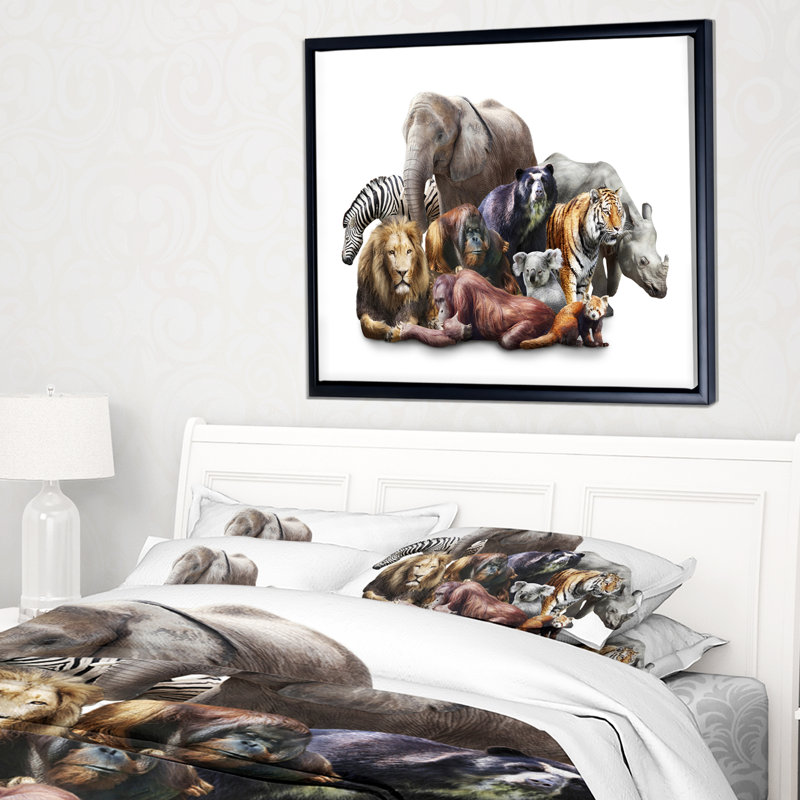 «Animaux sur fond blanc», reproduction d'impression sur toile tendue, H 28 po x l 60 po x P 1,5 po