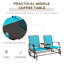 Banc coulissant bleu avec table centrale pour patio. Cadre métallique dans la cour, jardin, porche. Tissu respirant, 528 lb Capacité de poids total, cour arrière coulissante double - Divertissement de patio, porche
