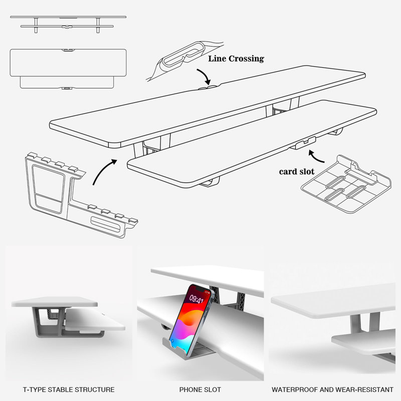 White Dual Monitor Stand with Storage and Cable Management