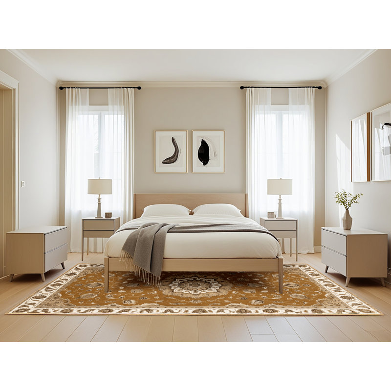 Machine Washable Tabriz Brown Area Rug, Rectangle 5' x 8'