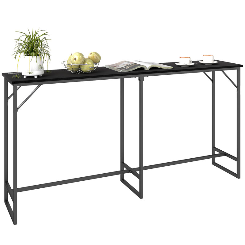 70" Long Bar Table with Charging Station, Industrial Style Rectangular Bar Height Pub Table with Steel Frame for Dining Room, Kitchen
