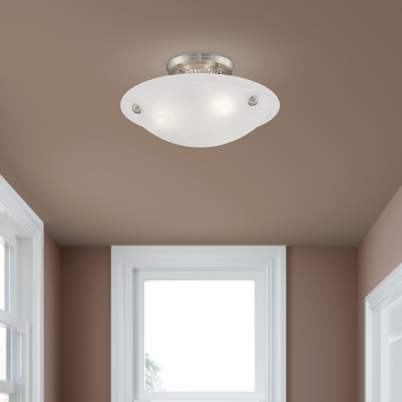 Plafonnier semi-encastré 3 lumières Aneudi, Nickel brossé, H 6 po x l 12 po x P 12 po