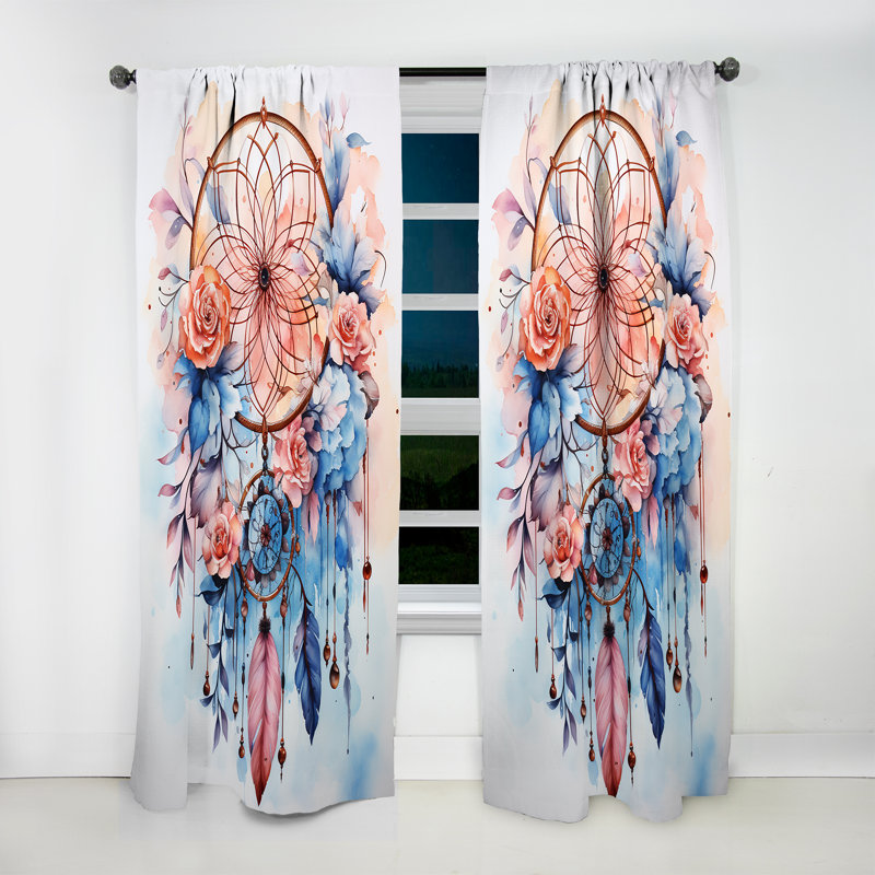 Chelles Colorful Dreamcatcher Mystic Serenity III - Traditional Velvet Curtain - Room Darkening - 1 Panel, 52" W x 95" L