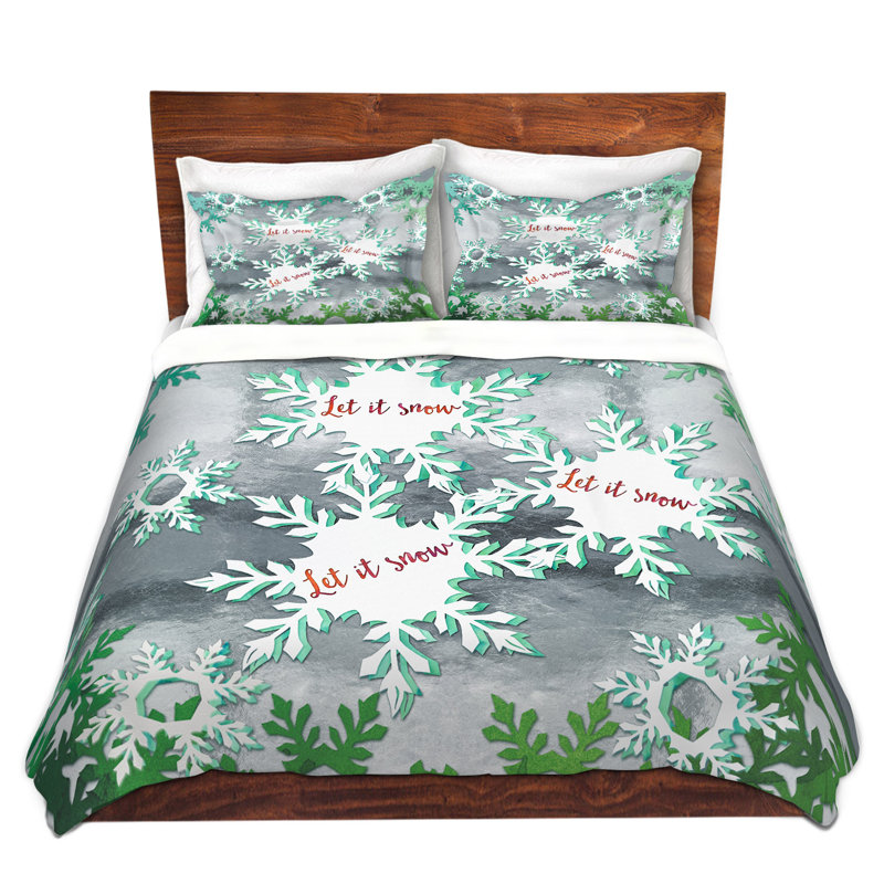  Ensemble de housse de couette Zara Martina Let It Snow, 1 housse simple + 1 taie standard, Vert / Gris