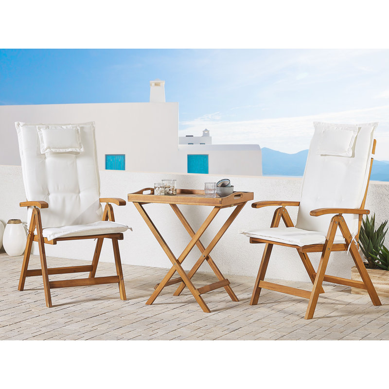 Bordelon Foldable Outdoor Patio Dining Armchair with Cushion, Off-White