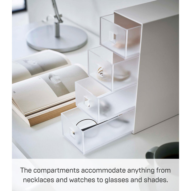 White 4-Tier Rectangular Plastic Jewelry Organizer