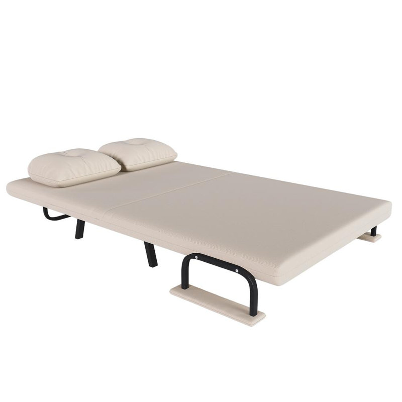 Canapé-lit pliant, dossier réglable à 5 positions avec coussin, Blanc