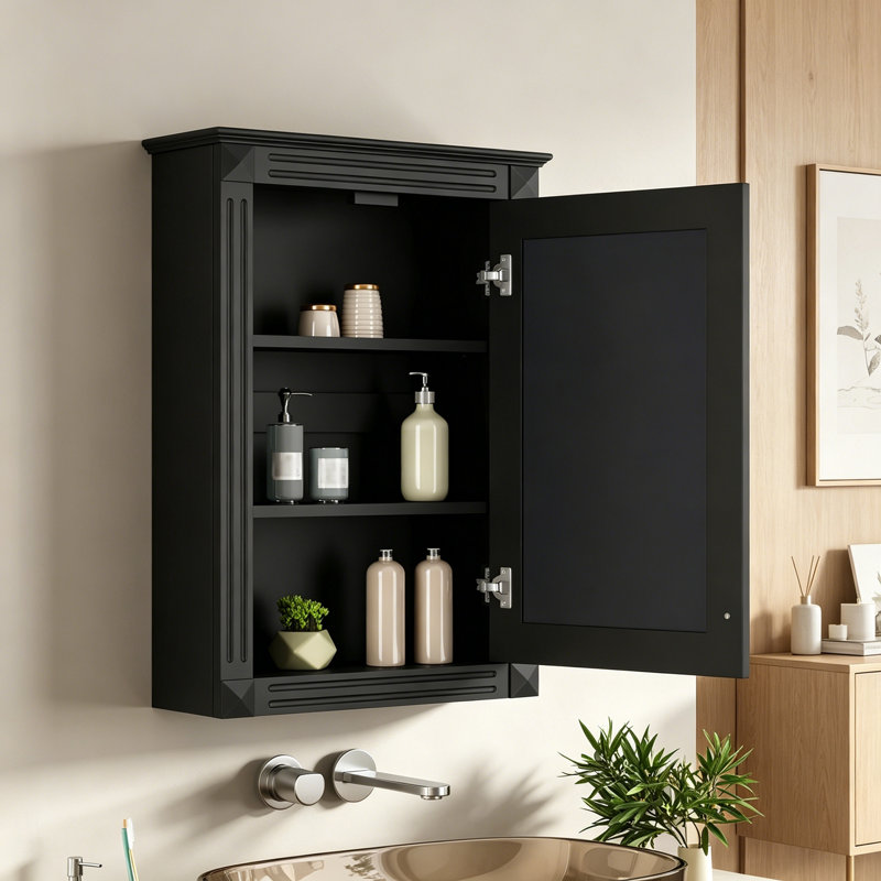 Armoire de rangement murale avec miroir et tablette réglable, Black