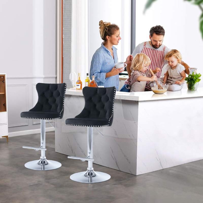 Tabouret pivotant à hauteur réglable Hukam, Rose, Argent