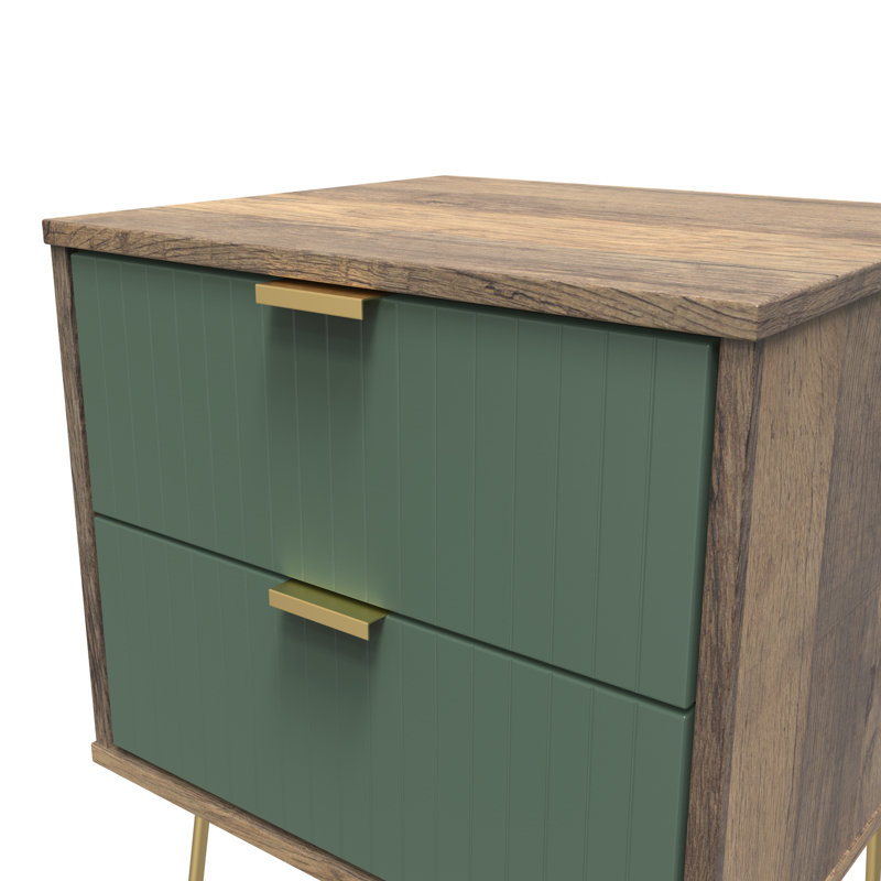 Beranda 45cm W Manufactured Wood Bedside Table, Labrador Green/Vintage Oak