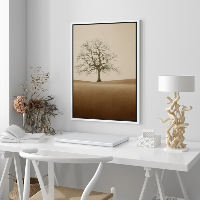 Arbre brun dans le pays, illustrations monochromes élégantes, décor minimaliste moderne, Blanc, H 24 po x l 16 po