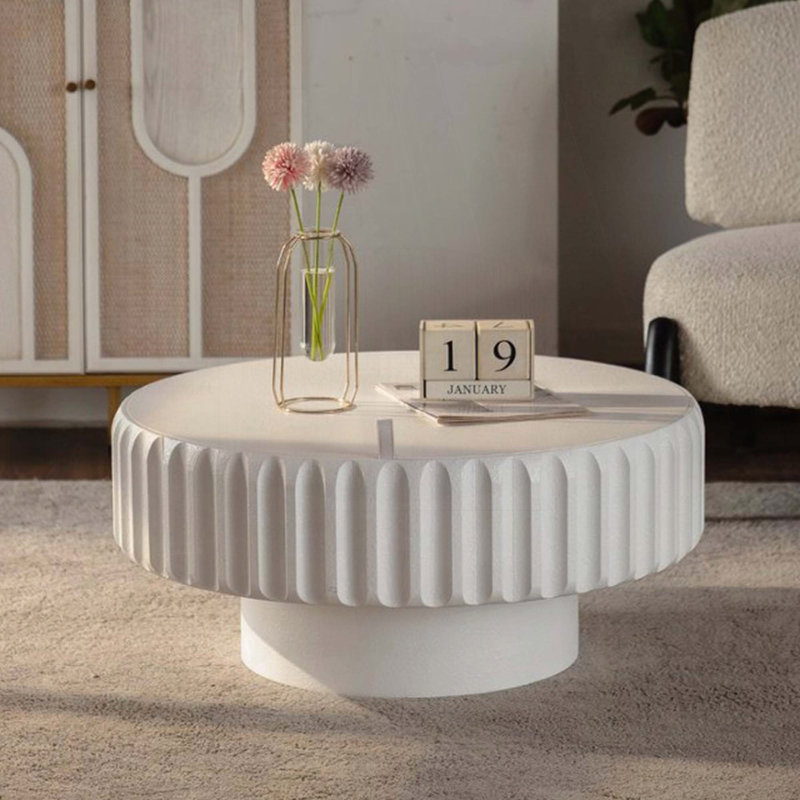 Table de rangement ronde cannelée avec couvercle amovible - Blanc