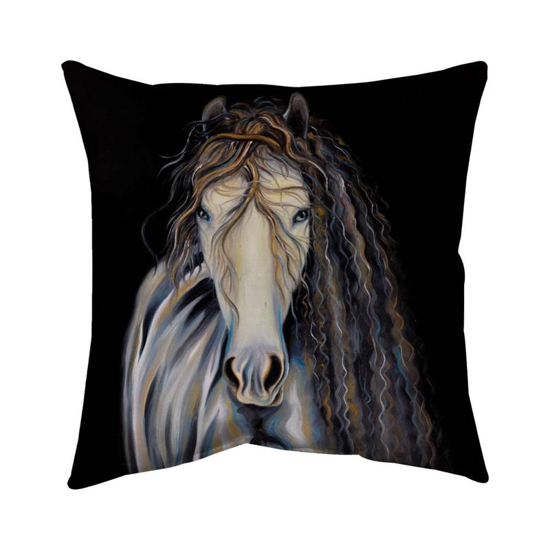 Abstract horse with curly mane - 16"x16" Outdoors Throw pillow - Spun poly - Print on demand