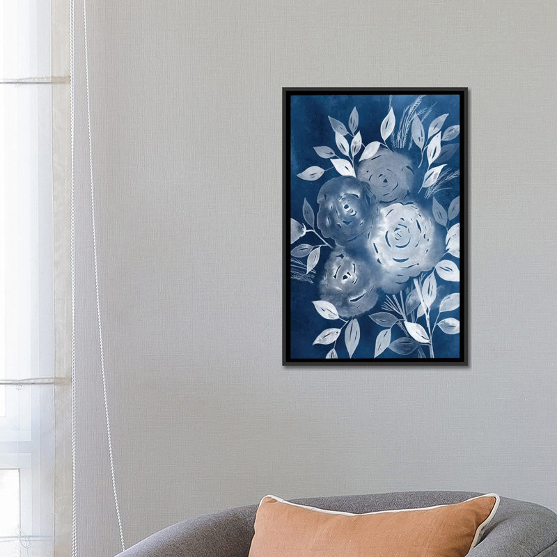 « cyanotype roses ii », impression sur toile, H 26 po x l 18 po x P 1,5 po, Pas de tapis, Toile avec cadre noir
