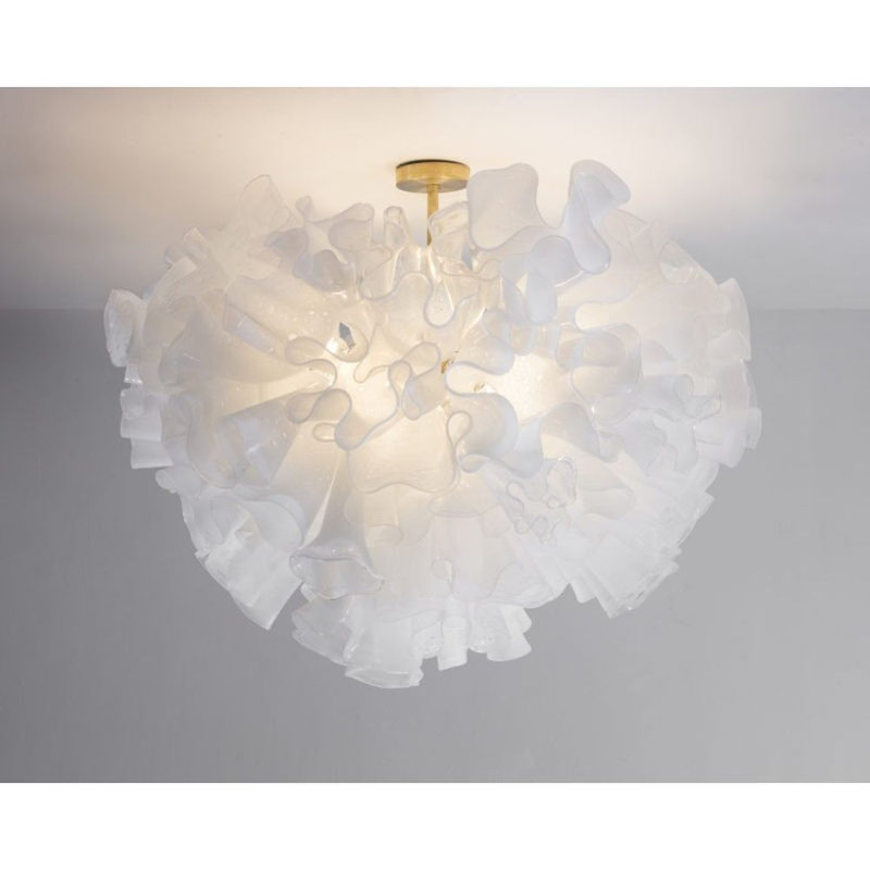 Lustre sculpture Murano Eve, H 16 po x l 22 po x P 22 po, Nickel satiné, Vert turquoise