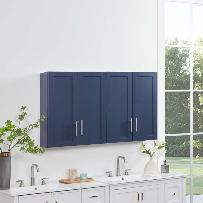 Armoire suspendue en bois 30 "avec portes et tablettes, Bleu
