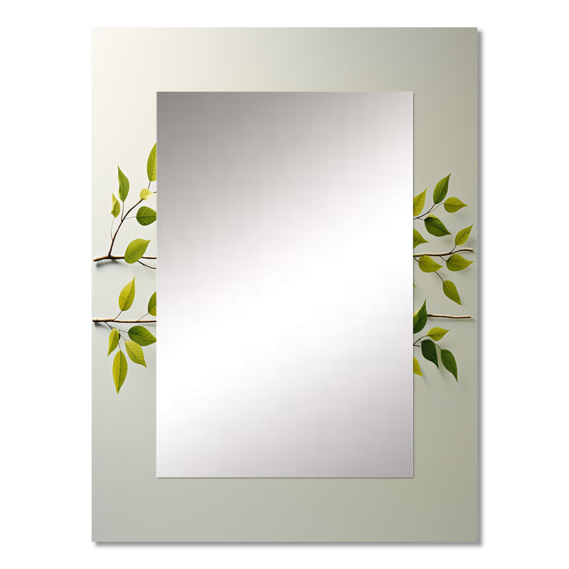 Green Ferm Simple Collage - Leaves Large Mirror, Traditional Unique Wall Mirror Decor, Printed Metal Art, 32" x 24"