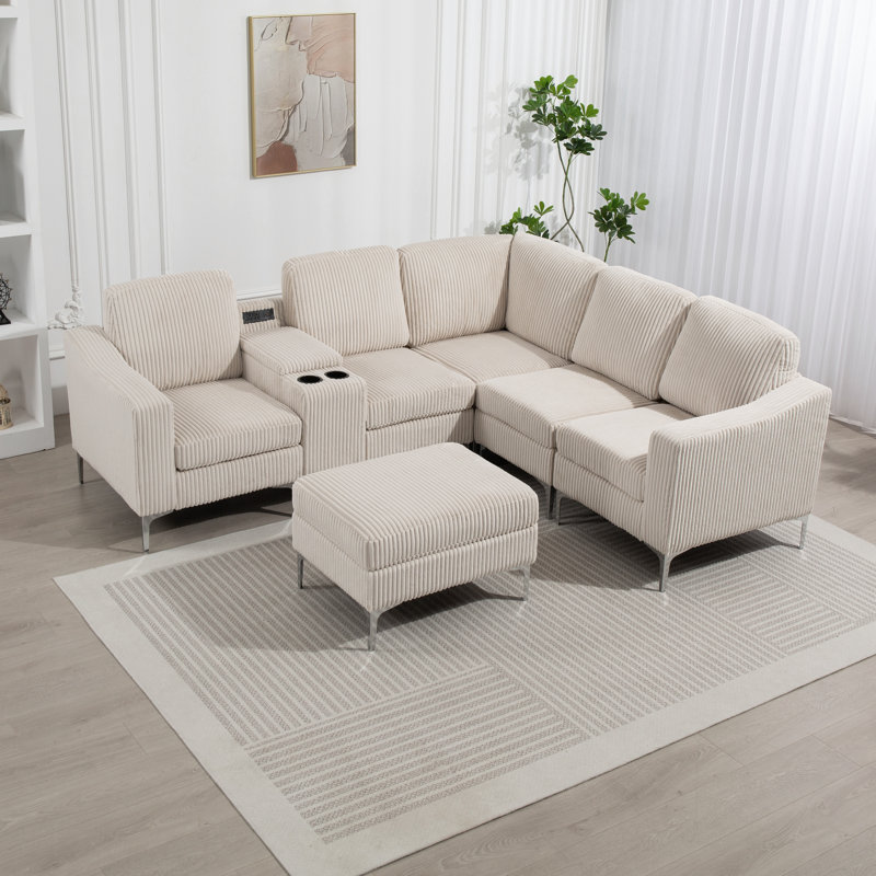 Canapé modulaire 7 pièces 7 pièces, Velours côtelé beige