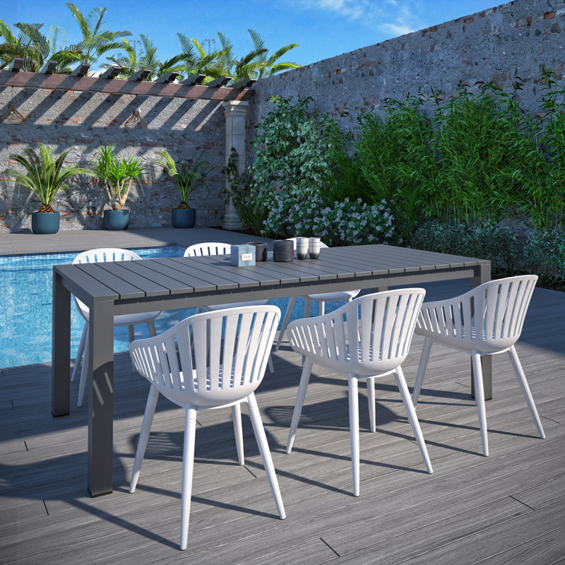 Anautica 6 - Person Wood Patio Dining Set with Rectangular Table, White