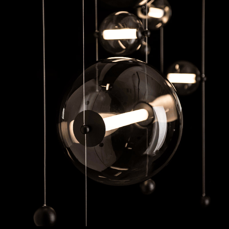 Abacus 7 - Light Cluster Globe LED Pendant, Cool Gray, Black